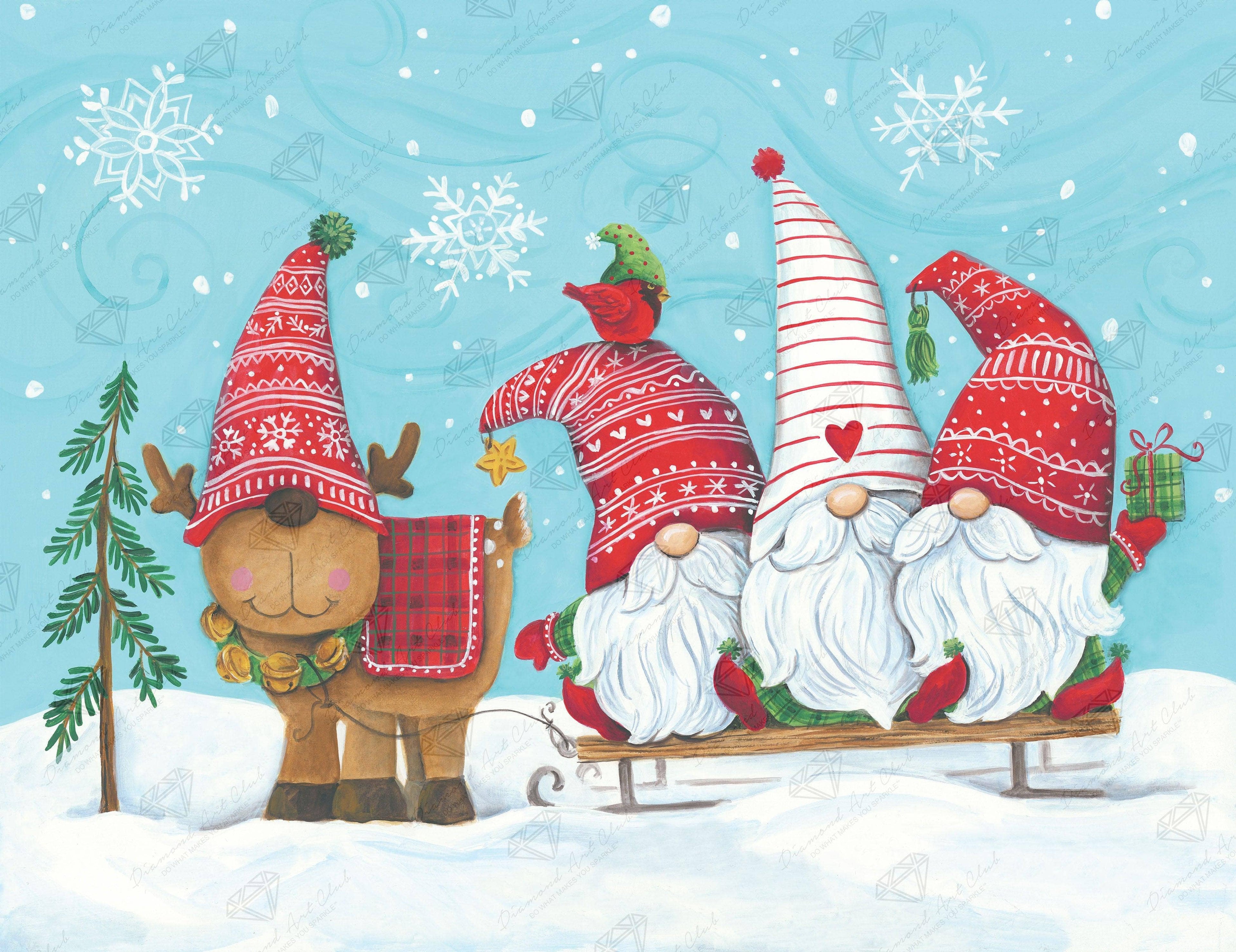 Diamond Art Club – Elf Gnome Trio with Reindeer Diamond Painting (Round Drill, 26" x 20")