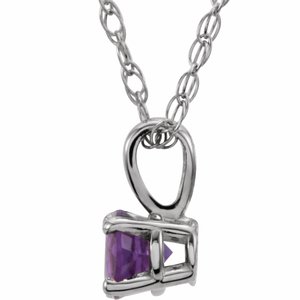 14K White Gold 3 mm Imitation Amethyst Youth Solitaire 14" Necklace