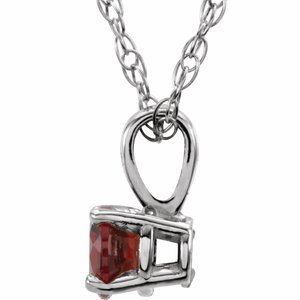 14K White Gold 3 mm Imitation Mozambique Garnet Youth Solitaire 14" Necklace