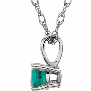 14K White Gold 3 mm Natural Emerald Youth Solitaire 14" Necklace