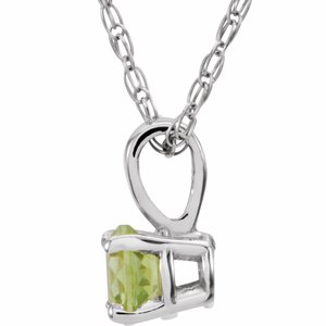 14K White Gold 3 mm Natural Peridot Youth Solitaire 14" Necklace