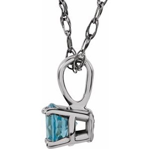 14K White Gold 3 mm Imitation Blue Zircon Youth Solitaire 14" Necklace