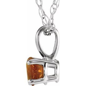 14K White Gold 3 mm Imitation Citrine Youth Solitaire 14" Necklace