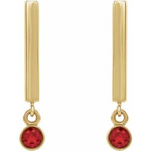 14K Yellow Gold Natural Ruby Bar Earrings