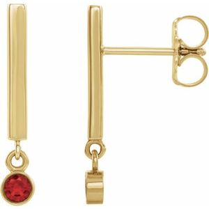 14K Yellow Gold Natural Ruby Bar Earrings