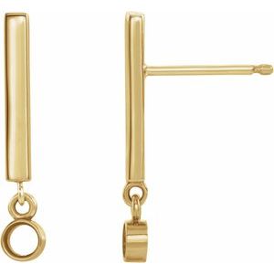 14K Yellow Gold 2.5 mm Round Bezel-Set Bar Earring Mounting