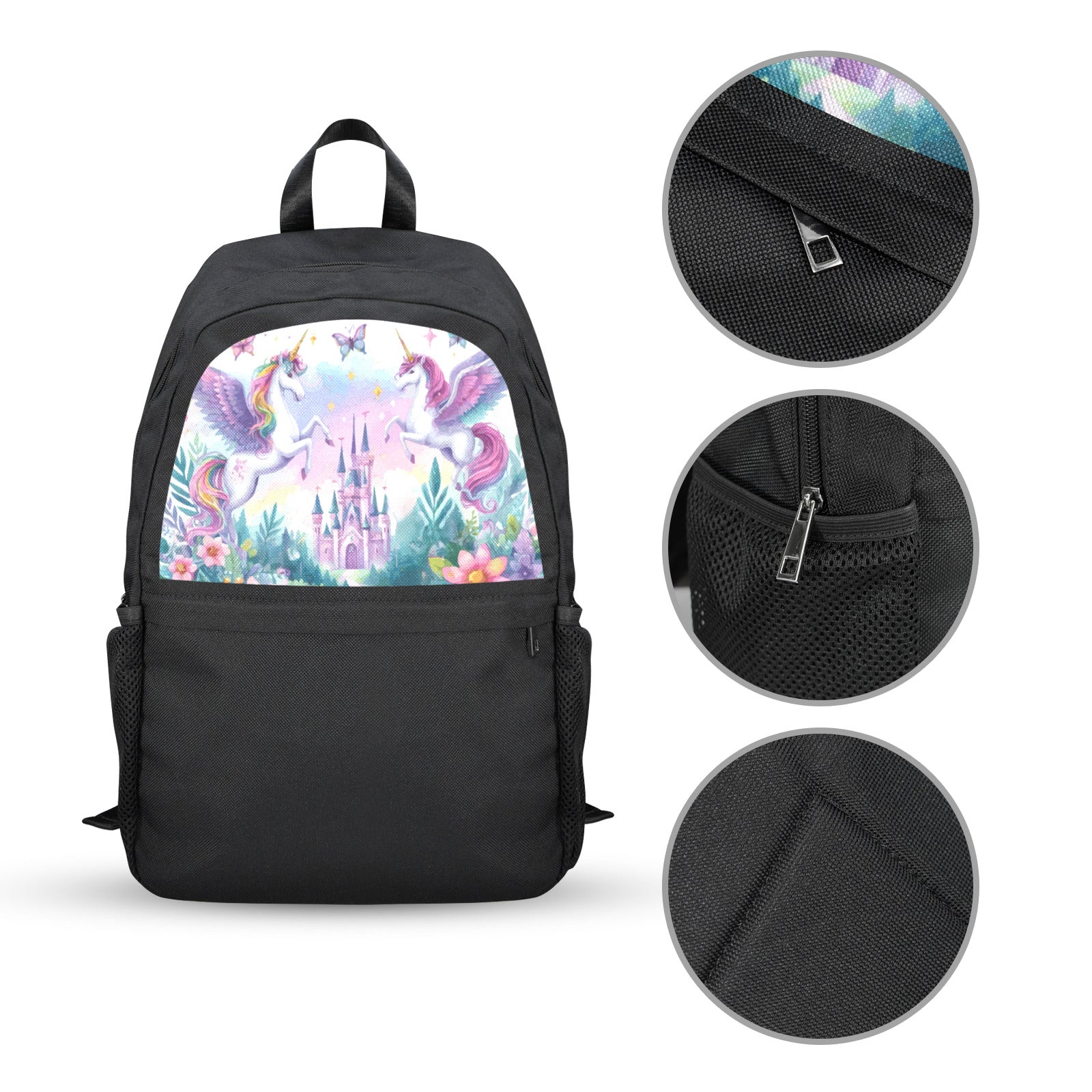 Purple Unicorns and Castle School Backpack | Upper Part Printing