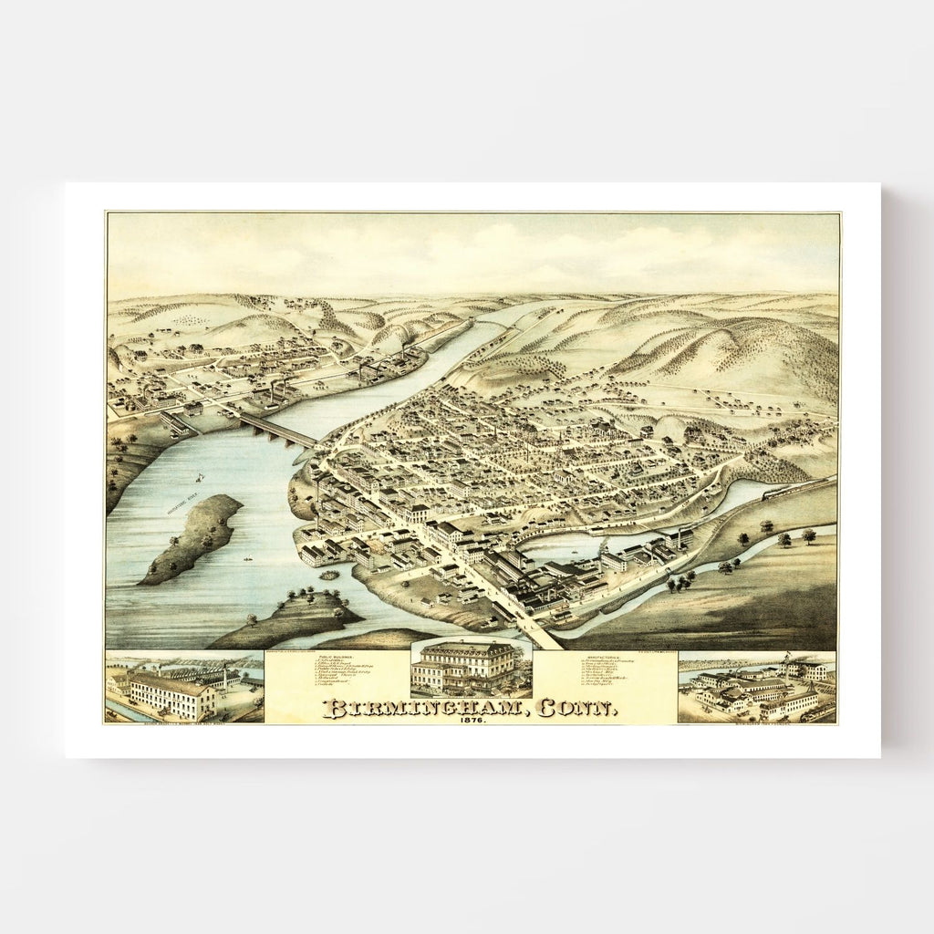 Vintage Map of Birmingham, Connecticut 1876
