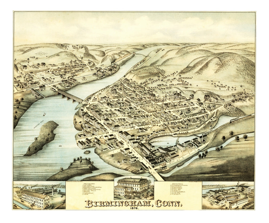 Vintage Map of Birmingham, Connecticut 1876