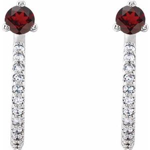 Platinum Natural Mozambique Garnet & 1/8 CTW Natural Diamond J-Hoop Earrings – image 2