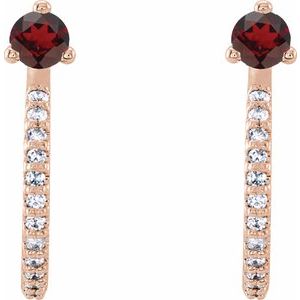 14K Rose Gold Natural Mozambique Garnet & 1/8 CTW Natural Diamond J-Hoop Earrings – image 2
