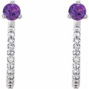 Sterling Silver Natural Amethyst & 1/8 CTW Natural Diamond J-Hoop Earrings – image 2