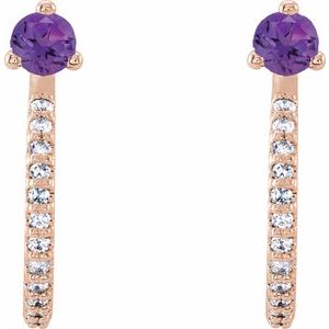 14K Rose Gold Natural Amethyst & 1/8 CTW Natural Diamond J-Hoop Earrings – image 2