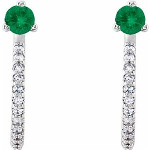 Platinum Natural Emerald & 1/8 CTW Natural Diamond J-Hoop Earrings – image 2