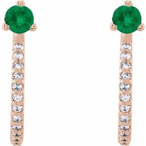 14K Rose Gold Natural Emerald & 1/8 CTW Natural Diamond J-Hoop Earrings – image 2