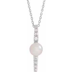 Accented Pearl Bar Necklace or Pendant