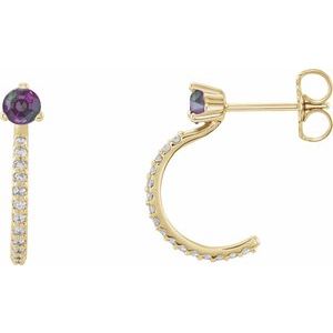 14K Yellow Gold Lab-Grown Alexandrite & 1/8 CTW Natural Diamond J-Hoop Earrings
