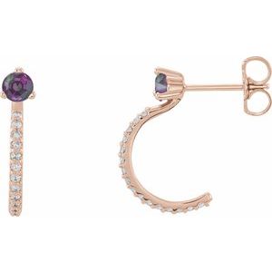 14K Rose Gold Lab-Grown Alexandrite & 1/8 CTW Natural Diamond J-Hoop Earrings
