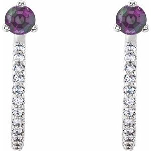 Platinum Lab-Grown Alexandrite & 1/8 CTW Natural Diamond J-Hoop Earrings – image 2