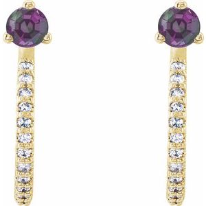 14K Yellow Gold Lab-Grown Alexandrite & 1/8 CTW Natural Diamond J-Hoop Earrings