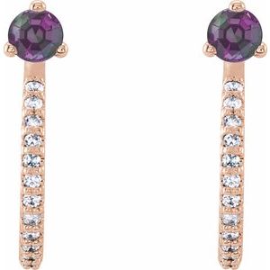 14K Rose Gold Lab-Grown Alexandrite & 1/8 CTW Natural Diamond J-Hoop Earrings