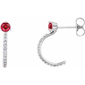 14K White Gold Natural Ruby & 1/8 CTW Natural Diamond J-Hoop Earrings