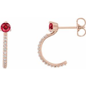 14K Rose Gold Natural Ruby & 1/8 CTW Natural Diamond J-Hoop Earrings