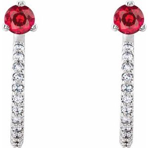 14K White Gold Lab-Grown Ruby & 1/8 CTW Natural Diamond J-Hoop Earrings – image 2