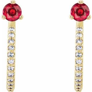 14K Yellow Gold Natural Ruby & 1/8 CTW Natural Diamond J-Hoop Earrings – image 2