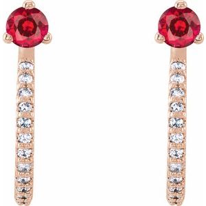 14K Rose Gold Natural Ruby & 1/8 CTW Natural Diamond J-Hoop Earrings – image 2