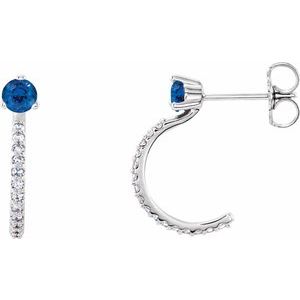14K White Gold Natural Blue Sapphire & 1/8 CTW Natural Diamond J-Hoop Earrings