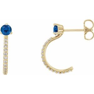 14K Yellow Gold Lab-Grown Blue Sapphire & 1/8 CTW Natural Diamond J-Hoop Earrings