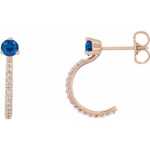 14K Rose Gold Lab-Grown Blue Sapphire & 1/8 CTW Natural Diamond J-Hoop Earrings