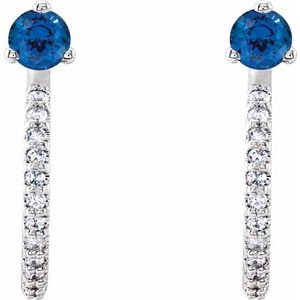 Platinum Natural Blue Sapphire & 1/8 CTW Natural Diamond J-Hoop Earrings – image 2