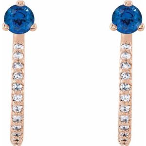 14K Rose Gold Lab-Grown Blue Sapphire & 1/8 CTW Natural Diamond J-Hoop Earrings – image 2
