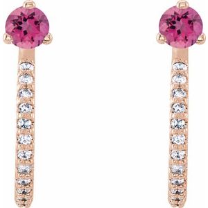 14K Rose Gold Natural Pink Tourmaline & 1/8 CTW Natural Diamond J-Hoop Earrings