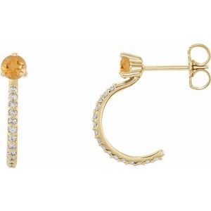 14K Yellow Gold Natural Citrine & 1/8 CTW Natural Diamond J-Hoop Earrings