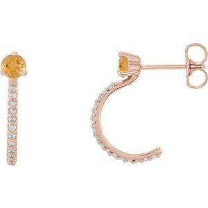 14K Rose Gold Natural Citrine & 1/8 CTW Natural Diamond J-Hoop Earrings