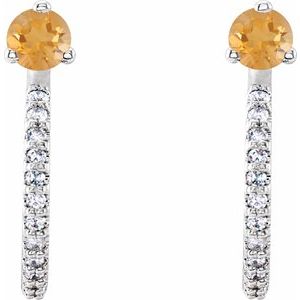 14K White Gold Natural Citrine & 1/8 CTW Natural Diamond J-Hoop Earrings – image 2