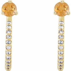 14K Yellow Gold Natural Citrine & 1/8 CTW Natural Diamond J-Hoop Earrings – image 2