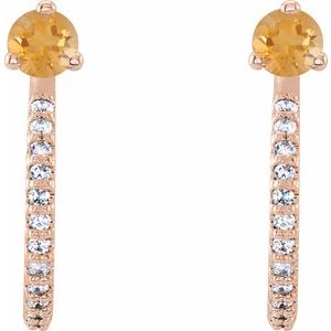 14K Rose Gold Natural Citrine & 1/8 CTW Natural Diamond J-Hoop Earrings – image 2