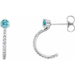 Platinum Natural Blue Zircon & 1/8 CTW Natural Diamond J-Hoop Earrings