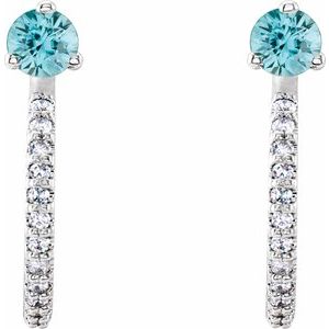 Sterling Silver Natural Blue Zircon & 1/8 CTW Natural Diamond J-Hoop Earrings – image 2