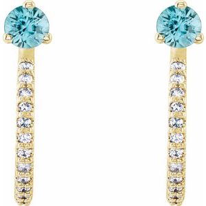 14K Yellow Gold Natural Blue Zircon & 1/8 CTW Natural Diamond J-Hoop Earrings – image 2