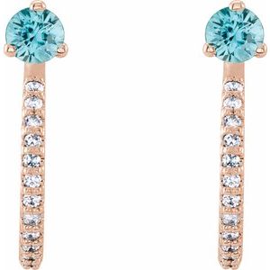14K Rose Gold Natural Blue Zircon & 1/8 CTW Natural Diamond J-Hoop Earrings – image 2