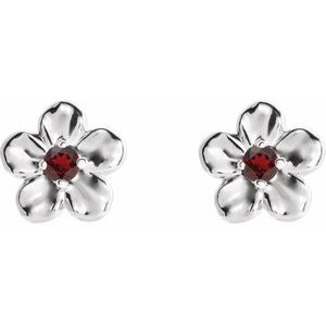 Sterling Silver Imitation Mozambique Garnet January Birthstone Flower Earrings