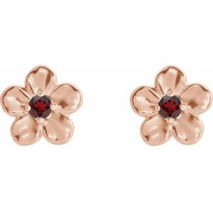 14K Rose Gold Imitation Mozambique Garnet January Birthstone Flower Earrings