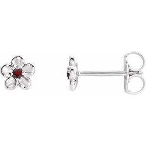Sterling Silver Imitation Mozambique Garnet January Birthstone Flower Earrings