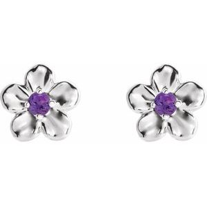 Platinum Imitation Amethyst Febuary Birthstone Flower Earrings