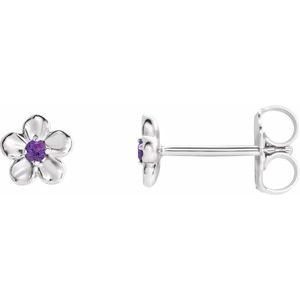 Sterling Silver Imitation Amethyst Febuary Birthstone Flower Earrings